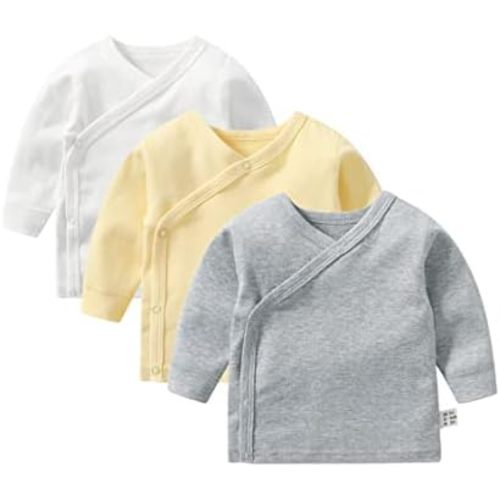 Baby Long Sleeve Side-snap Cotton Shirt Unisex Newborn Girls Boys Kimono Tee Shirts Top