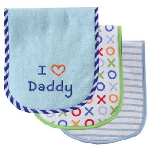 Luvable Friends Baby Boy Cotton Burp Cloths with Fiber Filling 3pk, Blue Dad, One Size