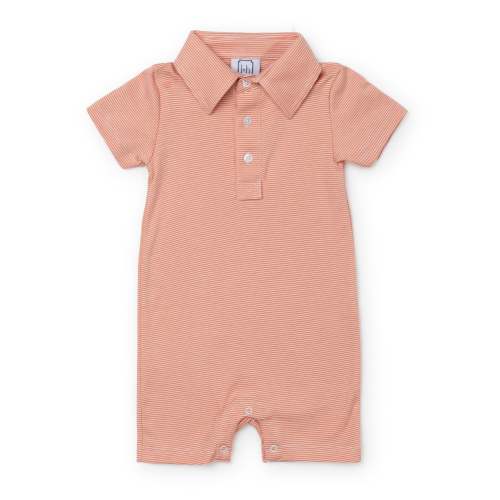 Boys' Pima Cotton Polo Shortall - Orange Stripes; 3-6M