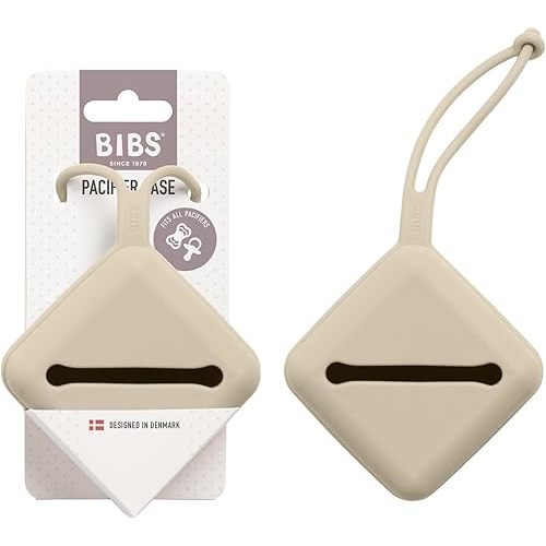 BIBS Pacifier Case with Strap, for Storing and Transporting Soothers, Can Hold up to Three Dummies, 100% BPA Free Food-Grade Material. Vanilla