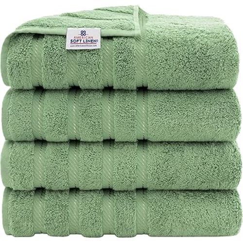 American Soft Linen Luxury 4 Piece Bath Towel Set, 100% Cotton Turkish Bath Towels for Bathroom, 27x54 in Large Bathroom Shower Towels, Sage Green Bath Towels