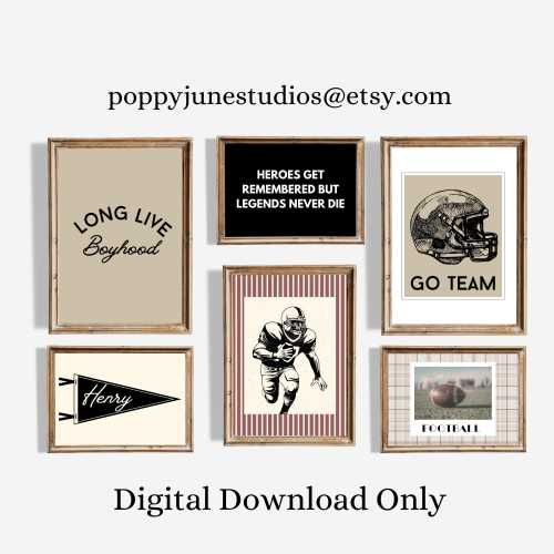 Football Nursery Gallery Wall, Sports Themed Bedroom, Vintage Sports Nursery, Printable Gallery Art Wall, Classic Sporty Nursery, Playroom