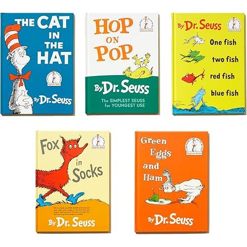 Dr. Seuss's Beginner Book Boxed Set Collection: The Cat in the Hat; One Fish Two Fish Red Fish Blue Fish; Green Eggs and Ham; Hop on Pop; Fox in Socks Hardcover – Box set, September 22, 2009