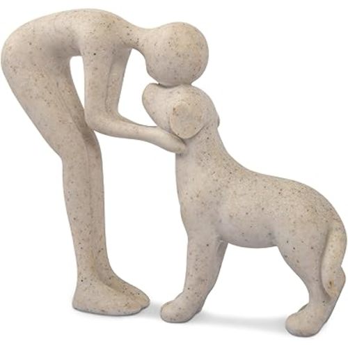 Dog Sculpture Home Decor Cute Man and Dog Statue Decoration for Office、Living Room、Bedroom、Home， Memory Gifts for Pet Lovers (Sandstone)