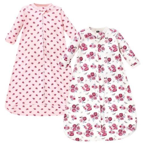 Hudson Baby Infant Girl Cotton Long-Sleeve Wearable Sleeping Bag, Sack, Blanket, Rose, 0-3 Months
