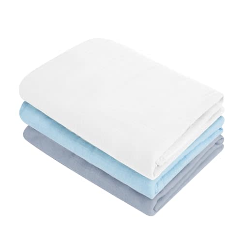 MIGIOL Muslin Swaddle Blankets, Nursery Receiving Blanket for Newborn, Baby Swaddle Wrap Soft Silky & Breathable, 3 Packs, 47 X 47In (White & Blue 3 Pieces)