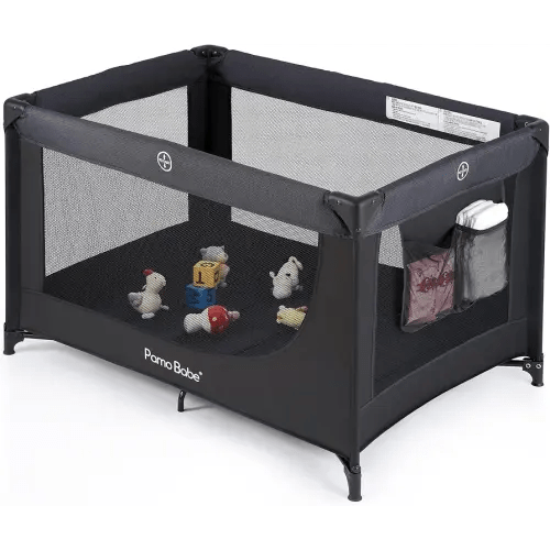 Pamo Babe Portable Crib Baby Playpen with Mattress and Carry Bag Black