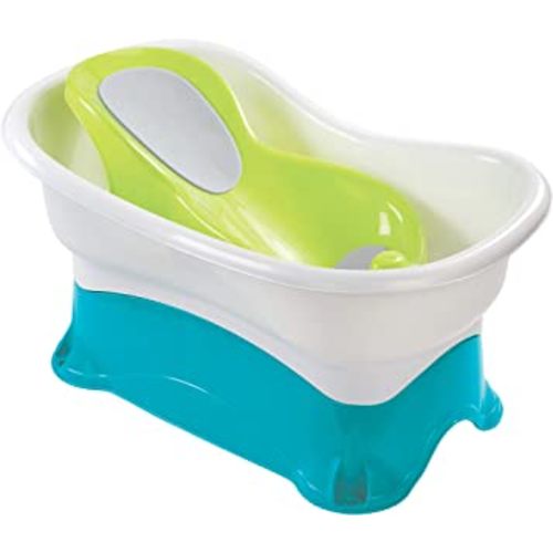 Summer Infant Comfort Height Bath Tub Elevated and Spacious Baby Bathtub with Newborn Bath Support Extended Use Features Include Stand-Alone Kneeler and Stepstool