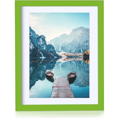 BOJIN 11x14 Picture Frames Green, Solid Wood Display Picture A4 with Mat or 11x14 Without Mat, Wall Hanging Decoration Photo Frame