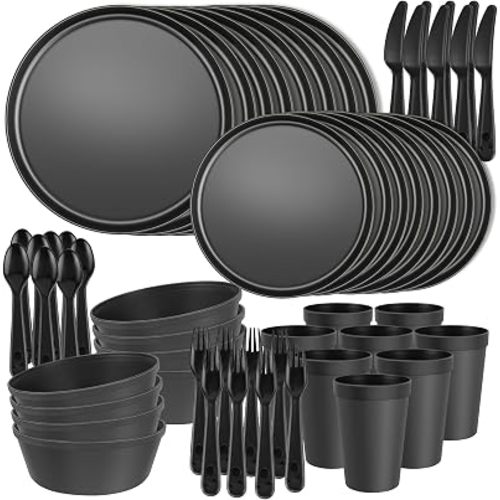 Kids Plates and Bowls Set, 40 Piece Unbreakable Kids Dinnerware Set for Toddlers & Children, BPA-Free Plastic Plates, Bowls, Cups & Cutlery, Microwave & Dishwasher Safe, Service for 8