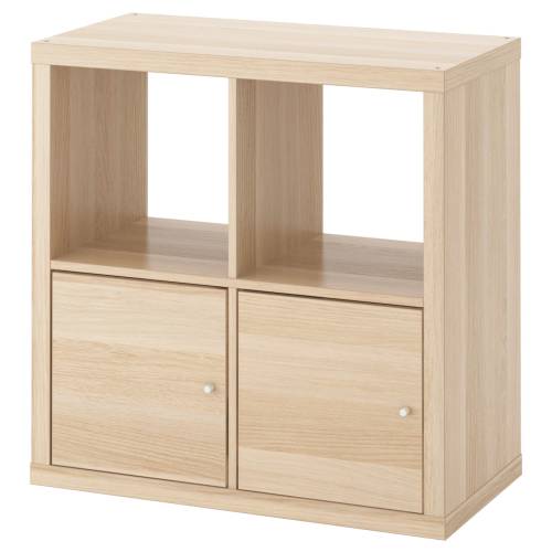 KALLAX Shelf unit with doors - white stained oak effect 30 1/8x30 1/8 "