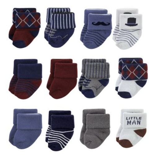 Hudson Baby Basics Infant Baby Cozy Terry Baby Sock 12-Pack, Tiny Gentleman, 6-12 Months