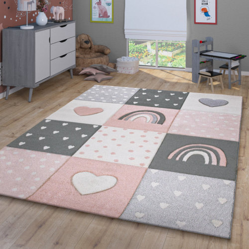 Harriet Bee Falisa Checkered Kids Rug in Pink/Gray/White & Reviews | Wayfair