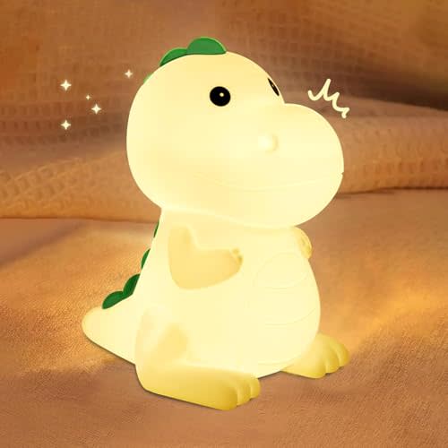YunLone Kids Night Light Dinosaur Bedside Nursery Touch Lamp Dimmable with 7 Color Changing, Soft Squishy Silicone Cute Dino Night Lights Gifts for Kids Baby Room, Rechargeable for All-Night Use
