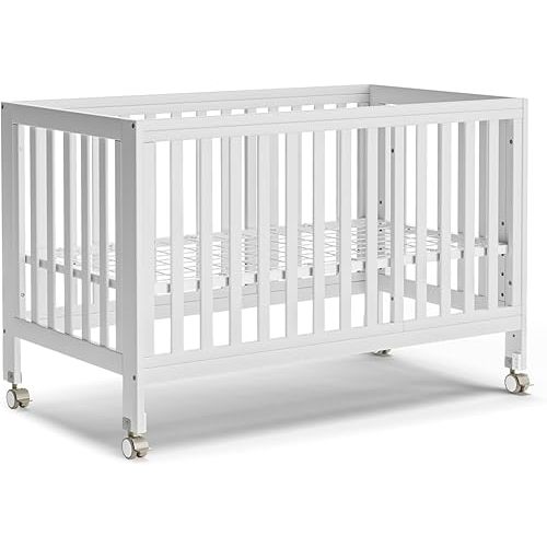 EvoNest Baby Crib, 11 in 1 Convertible Mini Crib with Wheels, 100% New Zealand Wood Growing Bed, 4 Adjustable Mattress Height,White