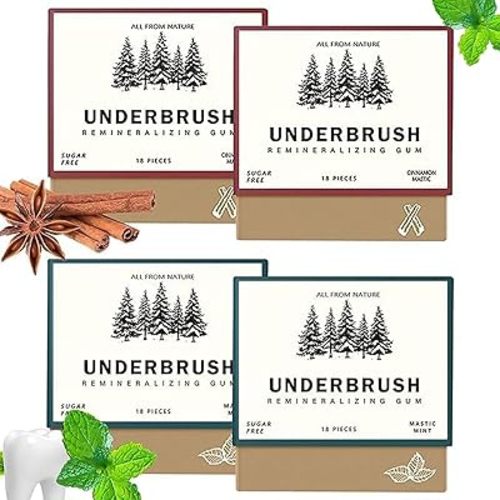 Underbrush Remineralizing Chewing 2025 NEW Organic Natural Mastic Mint Sugar Free Freshen Breath for Teeth Health Enamel Care (4 Boxes, Mixed Pack)