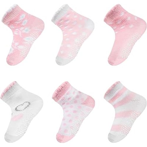 Baby Socks 06 Pairs - Non-Slip Infant Grip for Newborns & Toddlers 0-6 Months, Boys & Girls, Safe for Walking