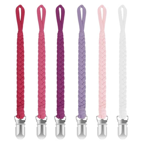 POKIPAW Pacifier Clip for Boys and Girls 6 Pack Baby Pacifier Holder Leash 100% Handmade Braided Fits All Pacifiers & Teething Toys Modern Unisex Baby Gift (Charming Pastels)