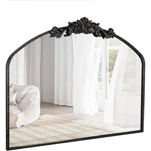 AIXI HOME Vintage Black Arched Mirror 40"X31", Antique Baroque Mantel Mirror with Black Brush Gold Metal Frame, Ornate Wall Mirror for Entryway/Fireplace/Living Room/Hallway/Bathroom/Bedroom