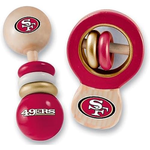 BabyFanatic Wood Rattle 2 Pack - NFL San Francisco 49ers - Officially Licensed Baby Toy Set