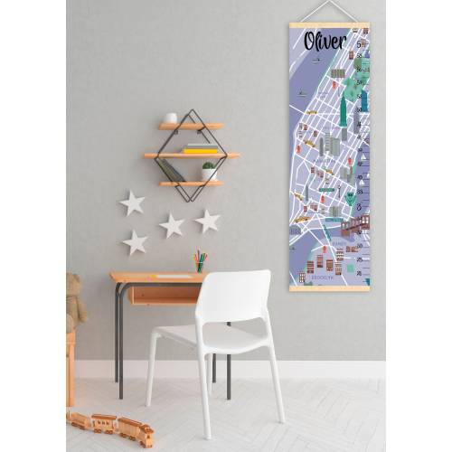 Growth chart New York City Map height chart Manhattan nursery Kid room decor