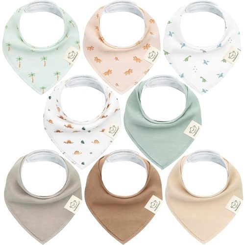 8-Pack Organic Baby Bandana Bibs for Girls - Super Absorbent Triangle Baby Bibs for Drooling and Teething Infant, 100% Cotton Extra Soft for Newborn, Infant 0-36 Months (Roarsome)