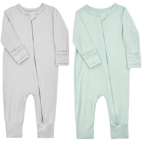 Aablexema Baby Footless Pajamas Zipper with Mitten, Rayon from Bamboo, Infant Long Sleeve Romper Pjs