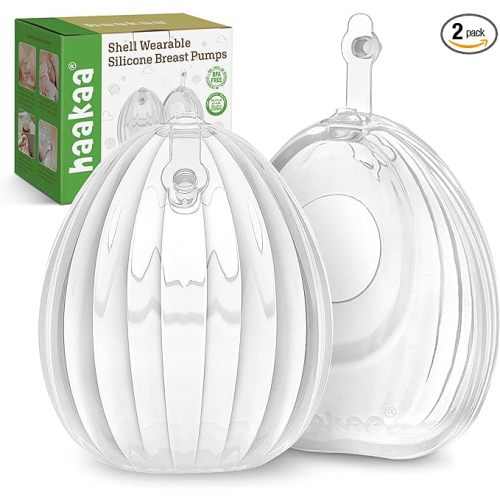 haakaa Shell Wearable Silicone Breast Pump - Silicone Hands Free Breast Pump - Passive Breast Milk Collector Shell for Newborns - Breastfeeding Essentials - 4oz/120ml,2 Count - 4 Ounce
