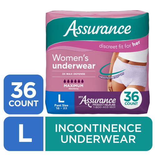 Assurance Women's Incontinence & Postpartum Underwear, L , Maximum Absorbency (36 Count) HSA/FSA Eligible