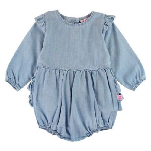 Rufflebutts Denim Long Sleeve Flutter Bubble Romper Denim - 3-6 Months