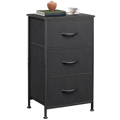 WLIVE Dresser with 3 Drawers, Fabric Nightstand, Organizer Unit, Storage Dresser for Bedroom, Hallway, Entryway, Closets, Sturdy Steel Frame, Wood Top, Easy Pull Handle, Charcoal Black