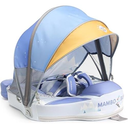 2024 Newest Mambobaby Baby Pool Float with Canopy & Tail Mambobaby Baby Swim Float Non-Inflatable Solid Baby Float Upgrade Soft Waterproof Skin-Friendly Material Infant Swim Float