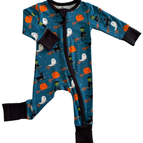 2-Way Convertible Zip Romper, Broomstick Friends Midnight