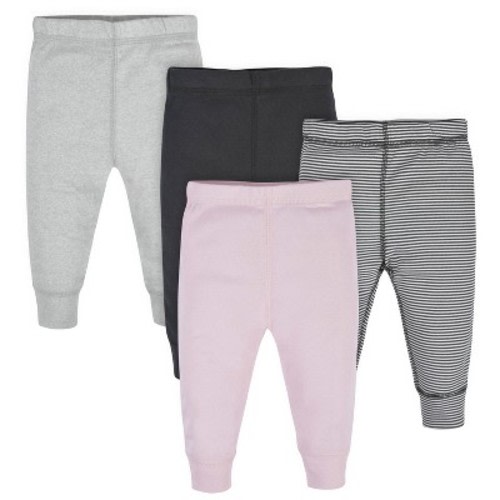 Gerber Baby Girls Active Pants, 4-pack, Color: Pink & gray, Size: 3-6 months