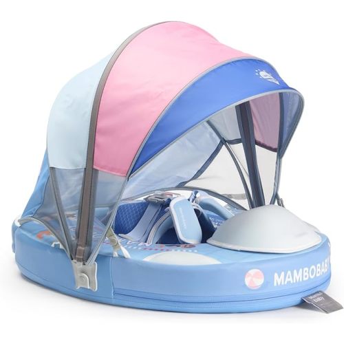 Mambobaby Baby Pool Float with Canopy & Tail Mambobaby Baby Swim Float Non-Inflatable Solid Baby Float Upgrade Soft Waterproof Skin-Friendly Material Infant Swim Float (Deluxe Edition)
