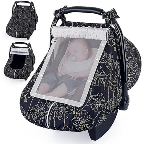 Unicorn Castle Baby Car Seat Cover Infant Car Seat Covers for Babies Breathable Car Seat Canopy Mesh Window Carseat Cover for Four Seasons Newborn