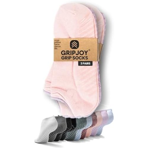 Gripjoy Grip Socks for Women and Men - Non Slip Socks - Yoga Socks with Grippers - Hospital Socks Non Skid - 3 Pairs