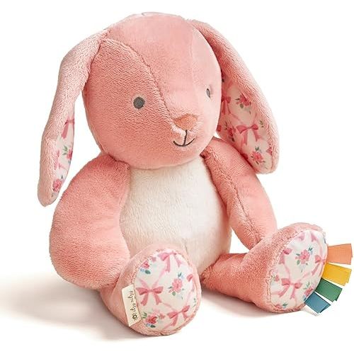Itzy Ritzy Baby Plush Toy – Soft Stuffed Animal for Babies & Kids – Sensory Ribbons & Textured Fabrics for Tactile Play – Cozy & Cuddly Companion for Newborns & Up (Pink Bunny)