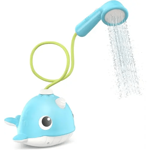 KINDIARY Bath Toy, Narwhal Baby Bath Shower Head, Battery Operated Bathtub Water Pump with Trunk Spout Rinser for Infants Toddlers Kids