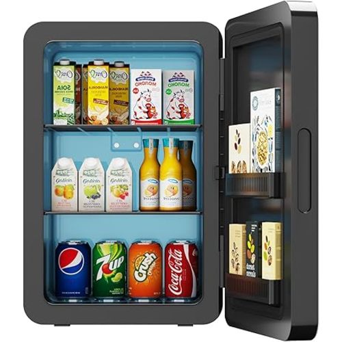 22L/30Cans Mini Fridge for Bedroom, 12v DC Portable Cooler & Warmer, Mini Refrigerator with Glass Front, for Car Office Desk & Dorm Food Beverage Skincare Makeup (Black)