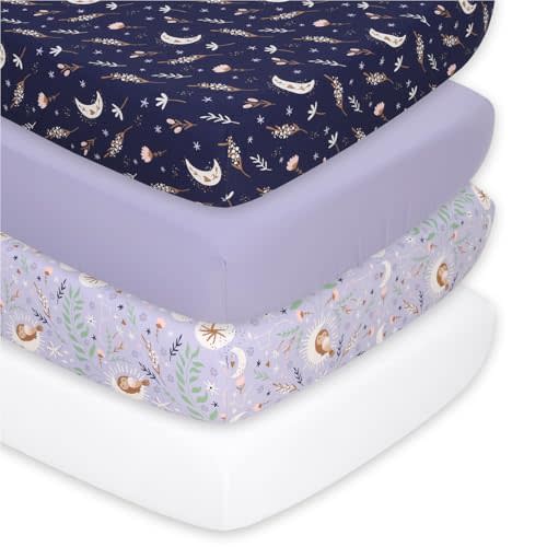 The Peanutshell 4-Pack Fitted Crib Sheet Set - Super Soft & Breathable Baby Girl Crib Sheets, Nursery Decor, Fit for Standard Mattress Cover- Lunar Love