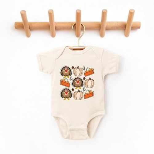 The Juniper Shop Turkey Pumpkin Pie Grid Baby Bodysuit, Color: Natural, Size: newborn
