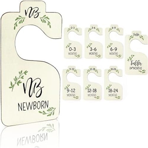 Baby Closet Dividers for Clothes Organizer, Set of 8 Wooden Baby Clothes Size Hanger Organizer, Nursery Closet Organizer from Newborn to 24 Months for Nursery Decor