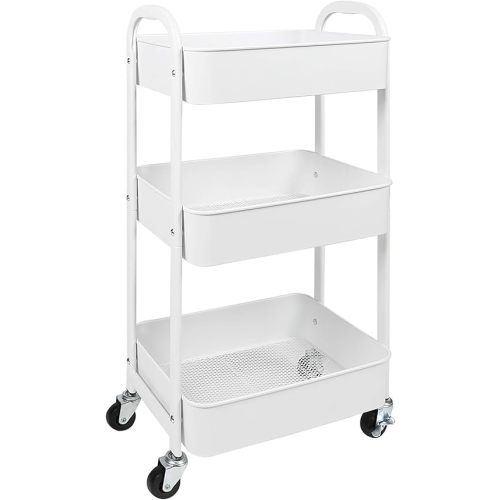 MAX Houser 3-Tier Rolling Utility Cart with Caster Wheels,Easy Assembly, for Kitchen, Bathroom (White)