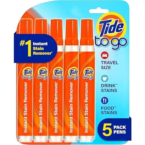 Tide Stain Remover for Clothes, Tide To Go Pen, Instant Stain Remover for Clothes, Travel & Pocket Size, 5 Count (Pack of 1)
