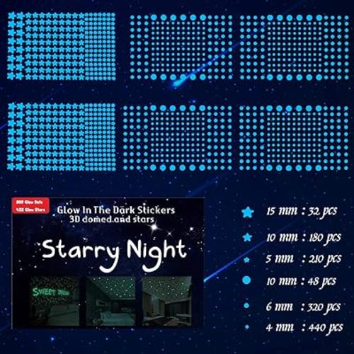 1230 Glow in the Dark Stars Glow in the Dark Dots Sticker for Ceiling(Blue)