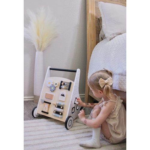 Beright Wooden Baby Walker Push and Pull Learning Activity Walker Kids’ Activity Toy Multiple Activities Center Develops Motor Skills & Stimulates Creativity (Natural)