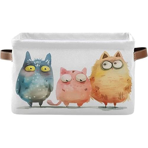 Large Storage Basket Cute Monsters Animals Storage Bin Cube Canvas Fabric Organizer Handles Collapsible for Clothes Toys Bedroom Decorative