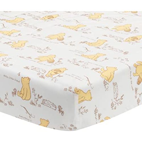 Lambs & Ivy Disney Baby Storytime Pooh 100% Cotton Fitted Crib Sheet - White