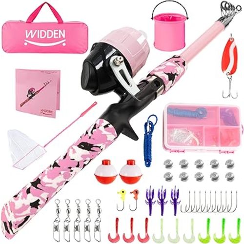 WIDDEN Kids Fishing Pole, Portable Telescopic Kids Fishing Poles for Boys and Girls, Fishing Rod and Reel Combo Kit with Tackle Box, and Fishing Net, Best Fishing Pole for Toddler Youth